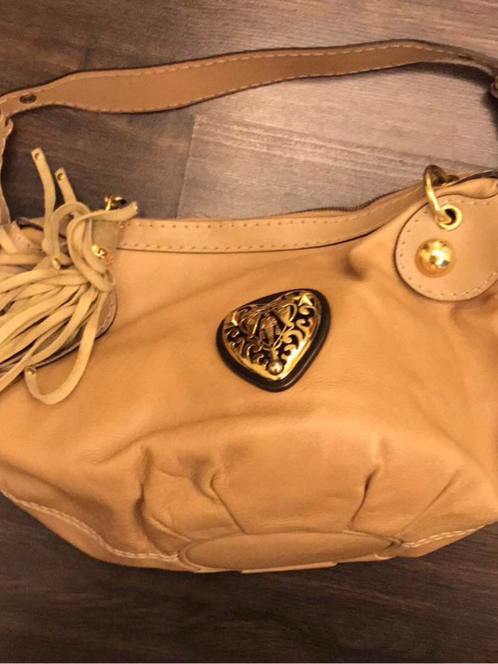 Gucci Tan Leather Shoulder Bag with Gold Emblem